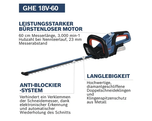 Akku-Heckenschere Bosch Professional GHE 18V-60 (ohne Akku & Ladegerät)