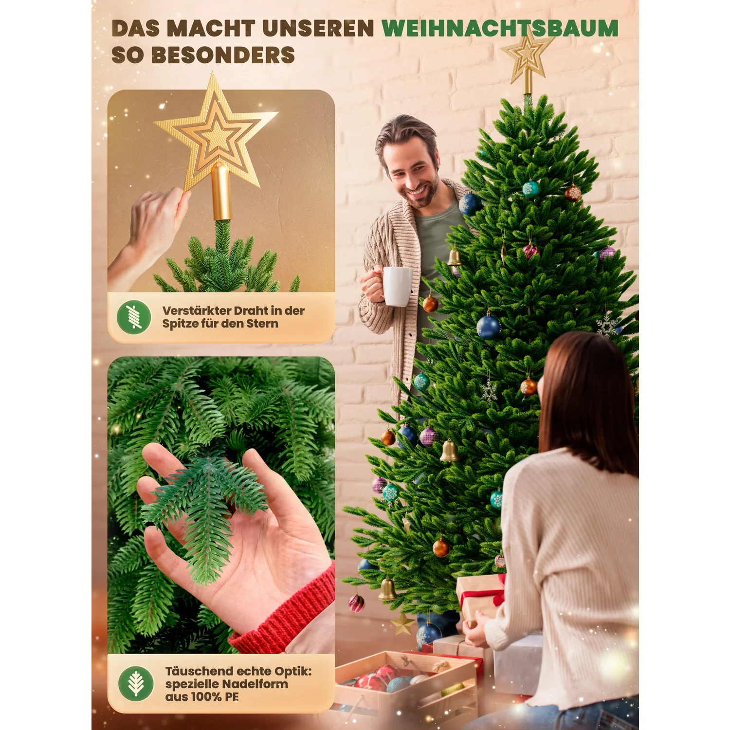 ArtiTree - Weihnachtsbaum „Premium Tanne“ – 120 cm • Mit LED-Holzständer