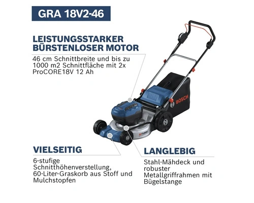 Akku Rasenmäher Bosch Professional BITURBO GRA 18V2-46 (ohne Akku & Ladegerät)