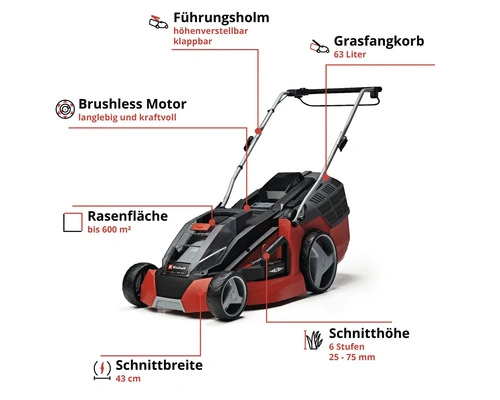Akku Rasenmäher EINHELL Power-X-Change GE-CM 43 Li M inkl. Mulchkit – 2x18V / 4 Ah