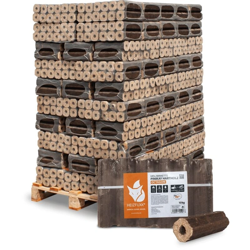Heizfuxx PiniKay Octagon Holzbriketts 10 kg x 96 Gebinde (960 kg Palette)